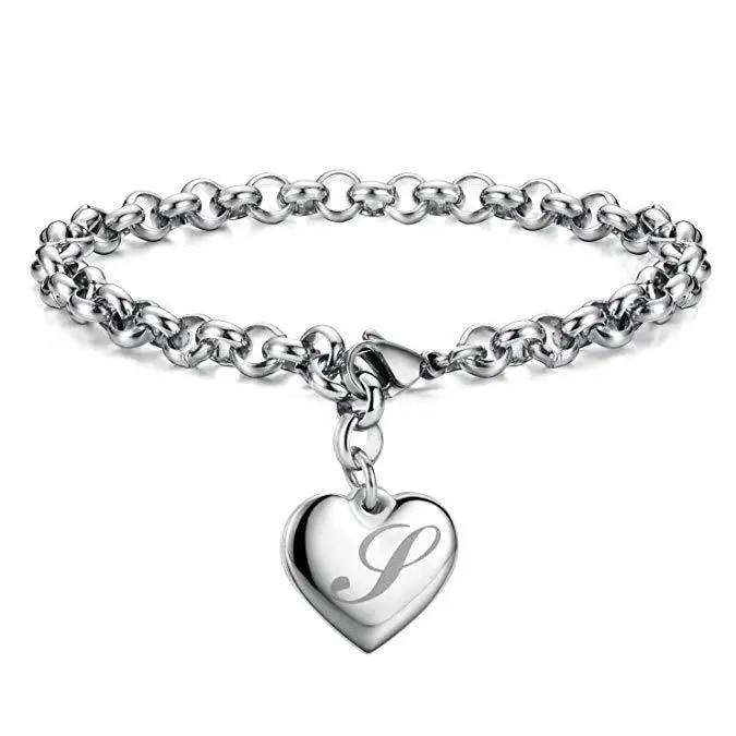 925 Sterling Silber Fein 26 Buchstaben Damen Herren Kette Armband Charm Herz Niedlich Hochzeit Persönlichkeit Schmuck Dame Geschenk Party 20cm