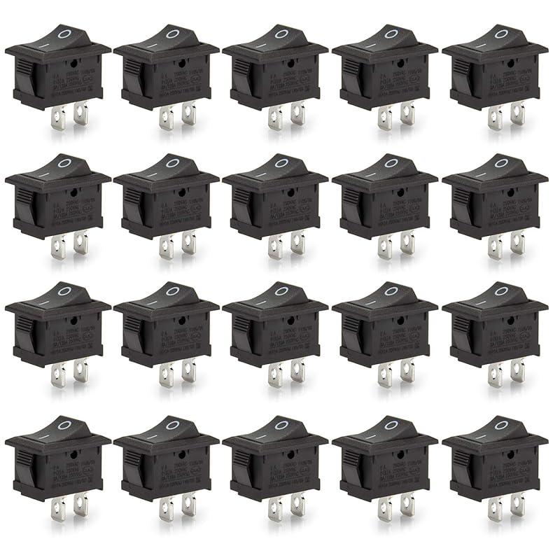 20 Pcs Environmental Protection Boat Rocker Switch AC 6A/250V 10A/125V 2 Solder Lug SPST On/Off 2 Pin Mini Boat Rocker Switch for Electrical Products