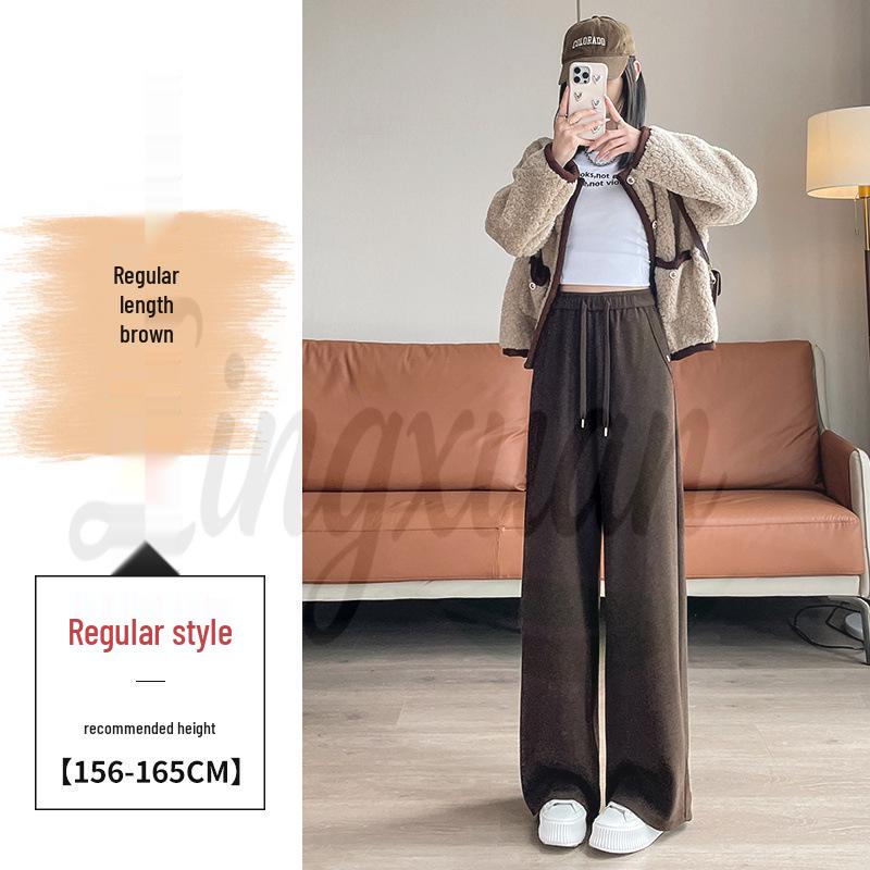 2026 Fall/Winter Off-White High-Waisted Cashmere Wide-Leg Pants with Velvet, Casual Floor-Length for Women