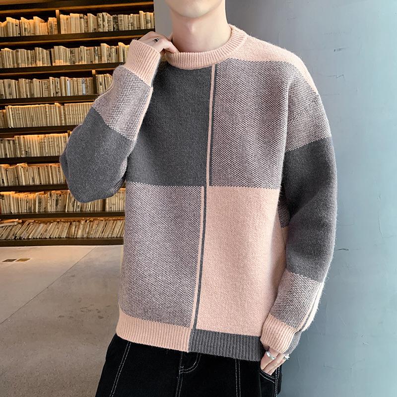 Fashionable Versatile Padded Thickened Warm Men's Shirt Knit Sweater Round Neck High Quality Fabric Fashionable Versatile Sweater