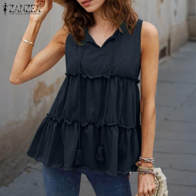 ZANZEA Dámské ležérní letní tílka bez rukávů s výstřihem do V