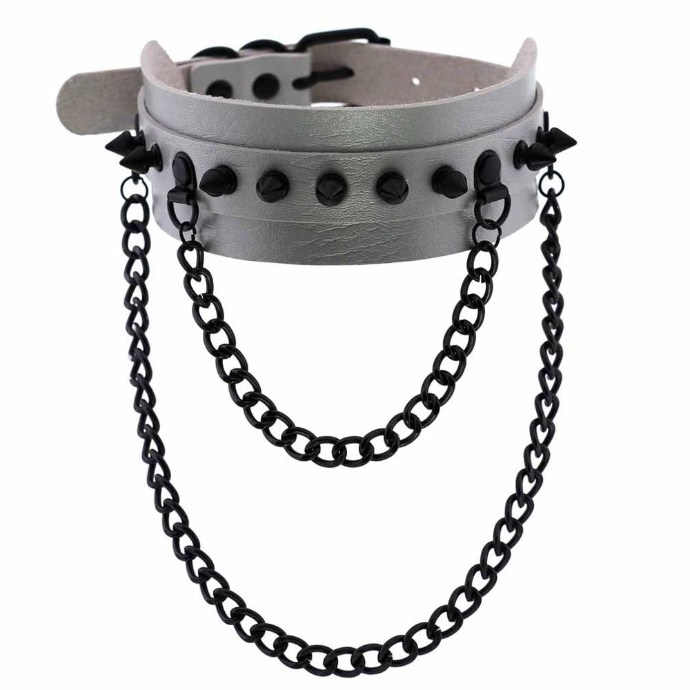 Gothic  Spike Choker Chain Collar Gothic Fashion Rivet black Leather Chokers Harajuku Grunge Goth necklace girls witch cosplay