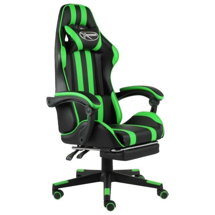Fauteuil de jeux vidéo - vidaXL - Noir et vert - Similicuir - Hauteur réglable - Repose-pied