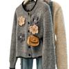 Elegant 3D Flower Knit Cardigan Jacket - Women's Stylish Outerwear Sweater 2025