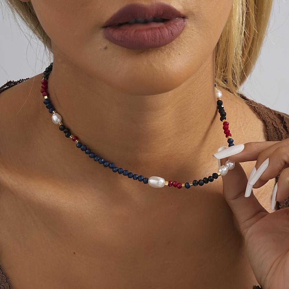 Crystal Sophisticated Colorful Imitation Pearl Necklace For Womens Trendy