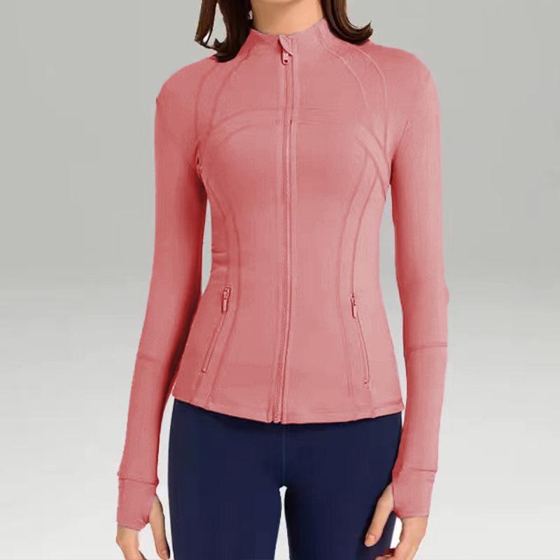 Dámská přiléhavá kardiganová bunda se stojáčkem a zipem na podzimní jógu