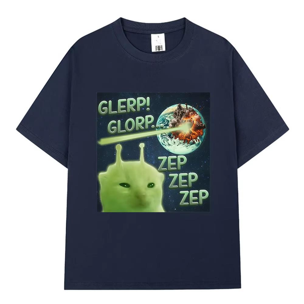 Glerp Glorp Funny Alien Cat Italian Brainrot Meme T-shirt Men Women Fashion Harajuku T Shirts Short Cotton Sleeve T-shirt Summer