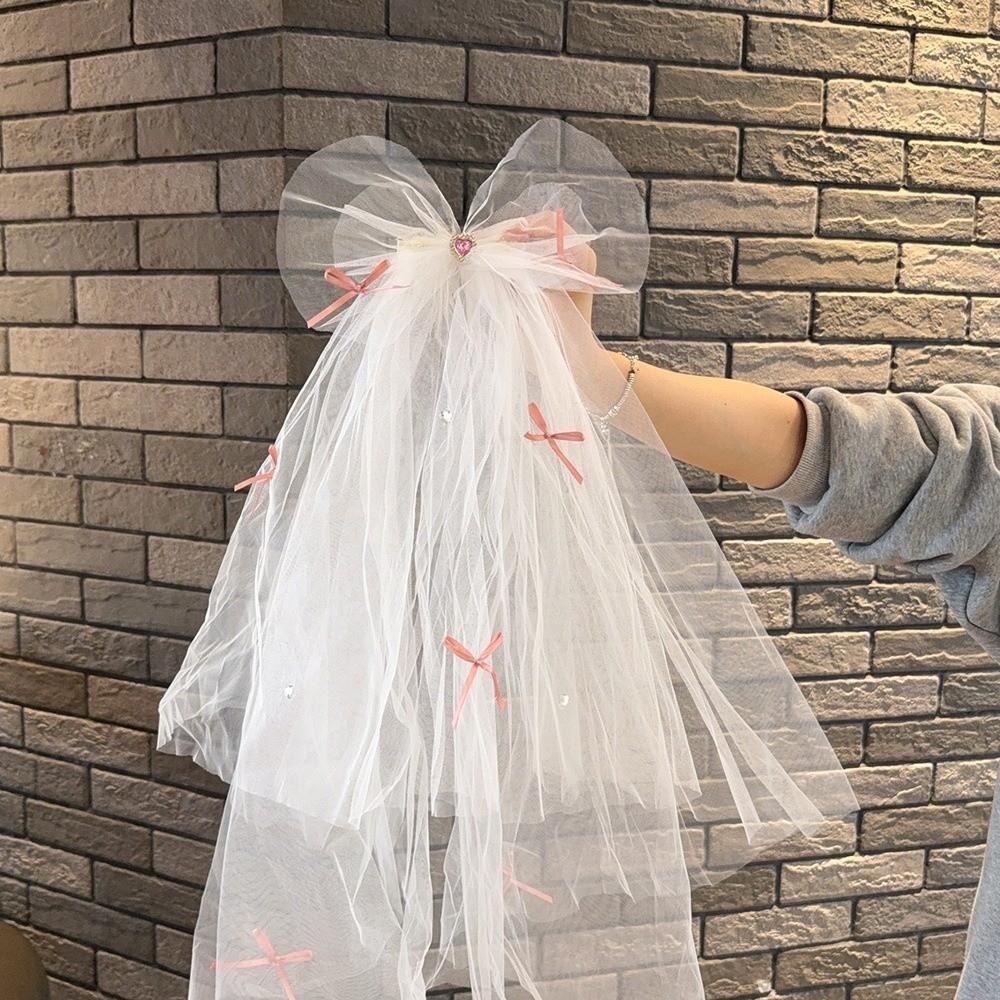 Mesh Beads Bow Veil Hair Clip Bridal Tulle Girls Headdress Fashion Head Gauze Party Cosplay