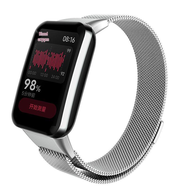 Compatible with Xiaomi Smart Band 7 Pro: Magnetic Three-Bead Buckle Milanese Stainless Steel Strap.