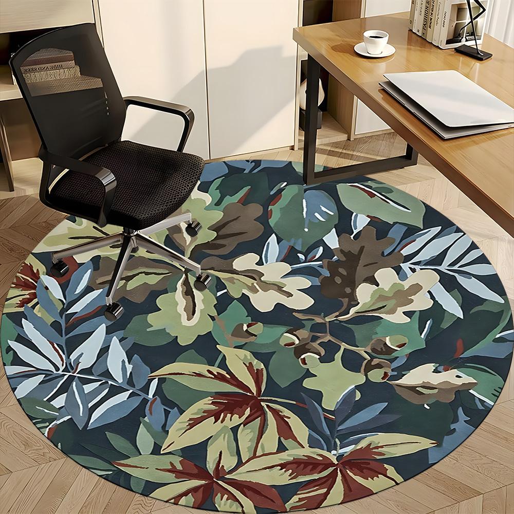 1pc Leaf Pattern Carpet for Office Non Slip, Round Carpet, Soft & Comfortable, Carpet for Office, Lightweight Round Floor Mat