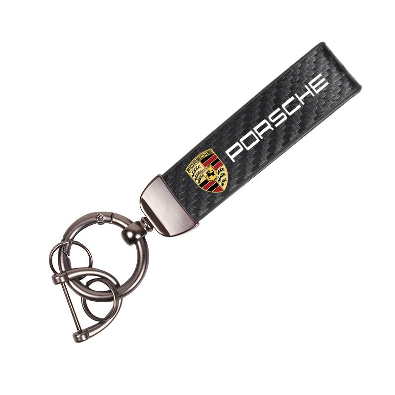 Kožený kľúčenka s emblémom Car Shield, kľúčenka z uhlíkových vlákien pre Porsche 911 718 Taycan Panamera Cayenne Macan Boxster Cayman Pajun