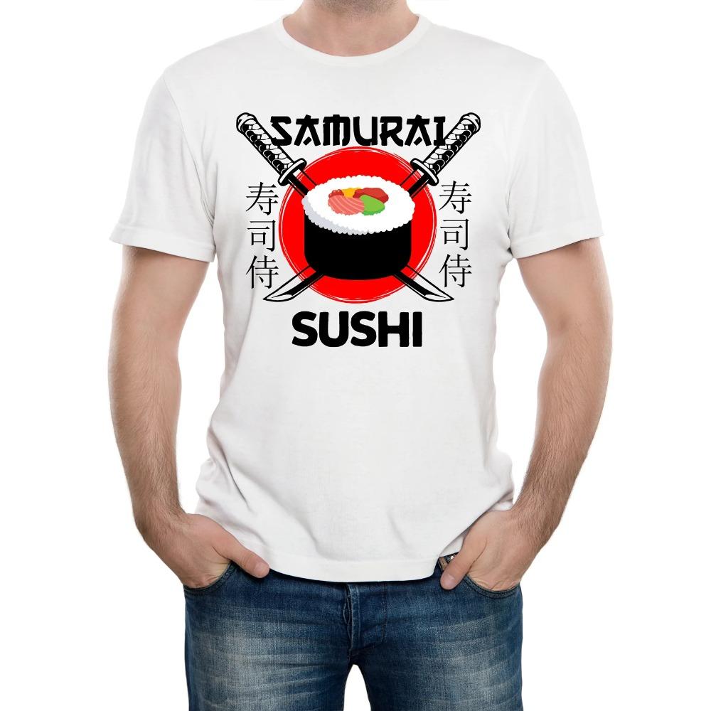 Samurai Sushi Japanese Restaurant Mens TShirt Sushi Lover Summer Casual T Shirt Men Daily Life Crewneck Cotton Short Sleeve