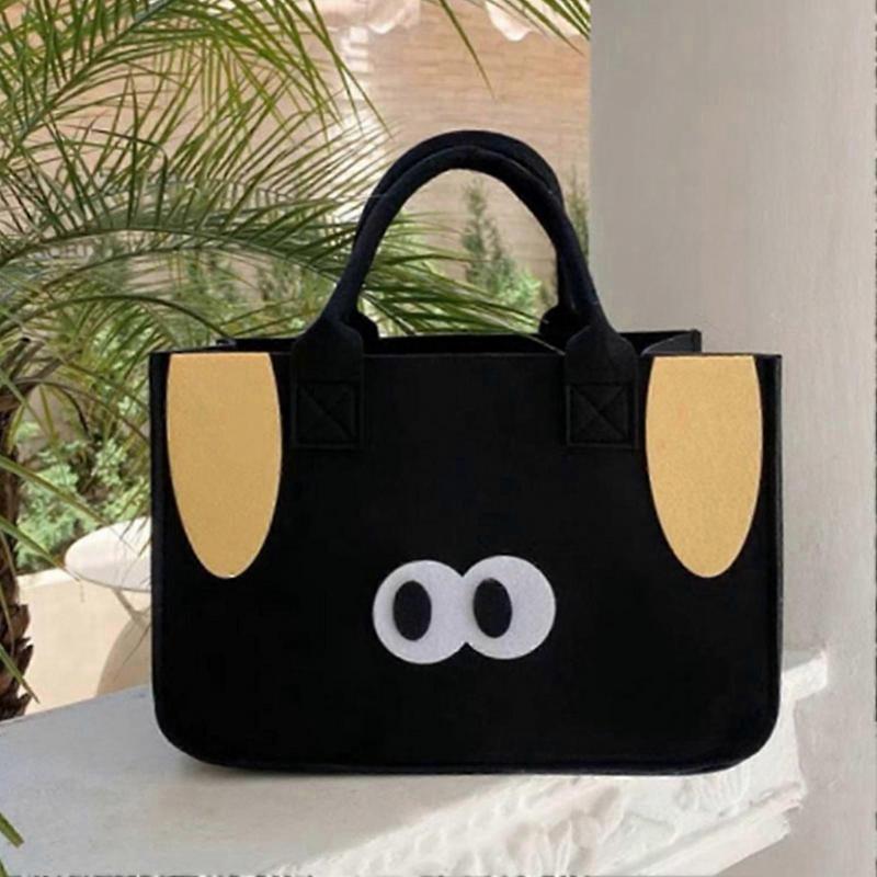 Cute Cartoon Felt Handbag - Portable Hand Carry Bag for Commuting, Shopping, and Traveling in Blue