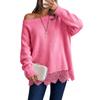 Women's Off Shoulder Loose Fit Knit Sweater Lace Trim Long Sleeve Round Neck Pullover Top for Fall Winter