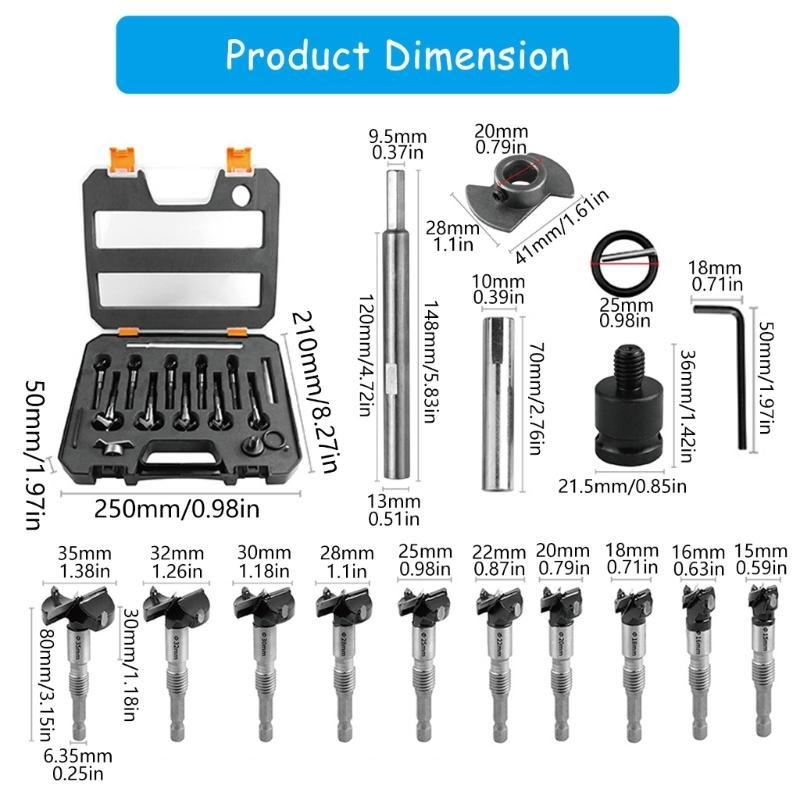 10Pcs Carbide Woodworking Drill Bits Set Thread Drilling Cutting Tool Extension Bar Woodworking Limiter Woodworking Drill Bit