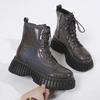 Mode koreansk mode glittriga paljetter snörstövlar kilklack tjocksulade skor höst vinter kvinna varma plattformar ankelstövlar
