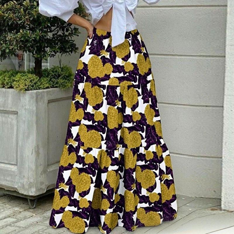 

ZANZEA Женские праздничные богемные повседневные длинные юбки с цветочным принтом 4XL жёлтый