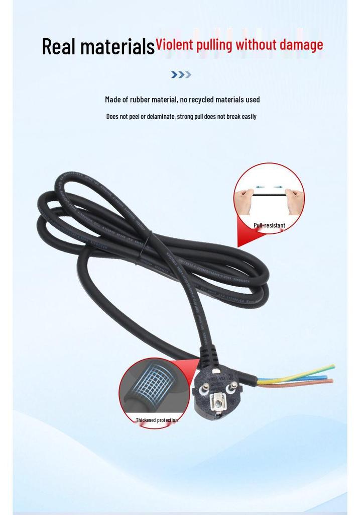 VDE Pure Copper EU Power Cord, 3-Core 0.75/1.5 Sq. Rubber Cable, H05RN Plug
