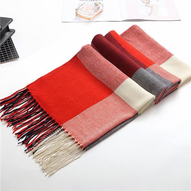 Kockovaný zimný šál pre ženy – strapcový šál v kórejskom štýle z imitácie kašmíru