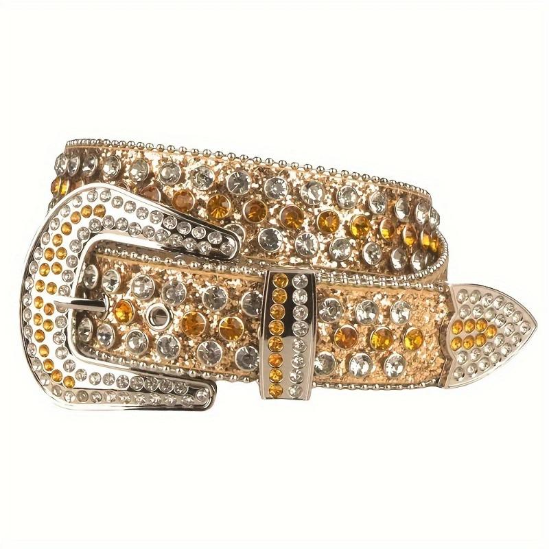 Punk Style Women's Rhinestone Belt, Performance Suit with Fashionable Diamond-encrusted Men's Glass Diamond-encrusted Black Wide Belt