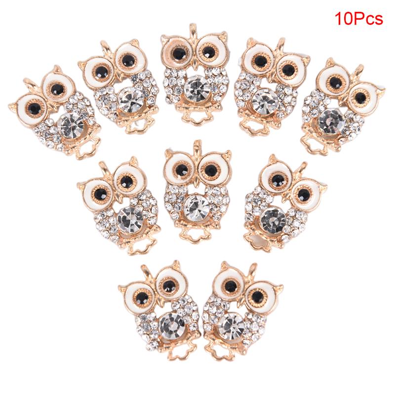 10Pcs   Owl Enamel Charms Pendant Diy Jewelry Craft Findings