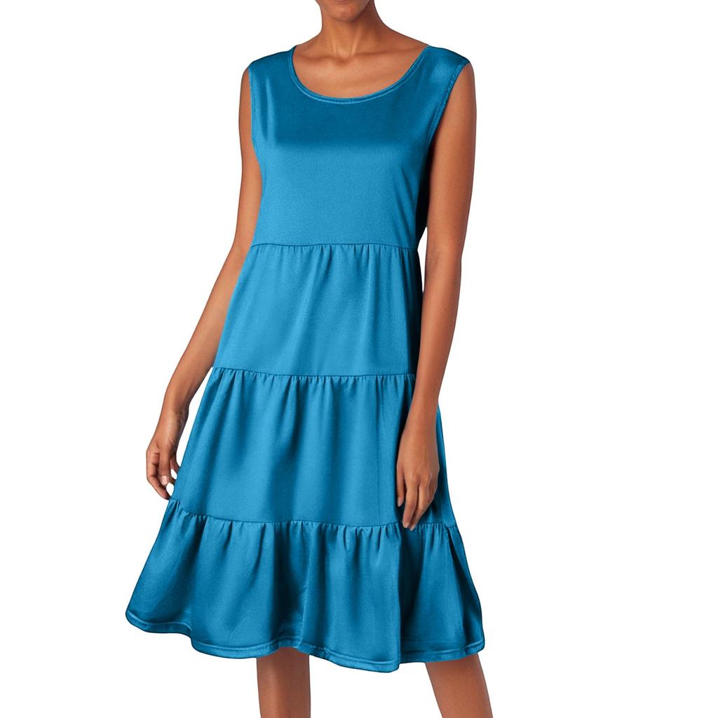 Women's Bohemian Round Neck Ruffle Solid Color Summer Casual Dresses