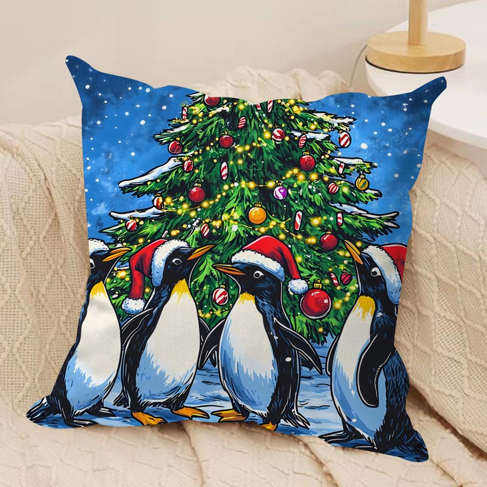 Cute Colorful Penguin Cushion Cover Silky Short Plush Invisible Zipper Dustproof Sofa Pillow Case For Home Decor