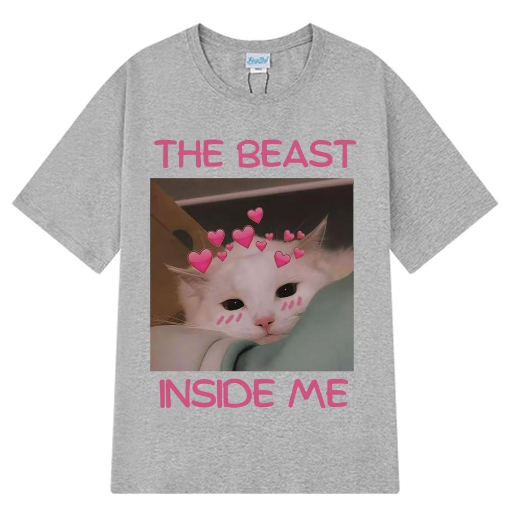 Unisex T-Shirt The Beast Inside Me Funny Cat Meme casual Unisex T-shirt short Harajuku fashion T-shirt gift S