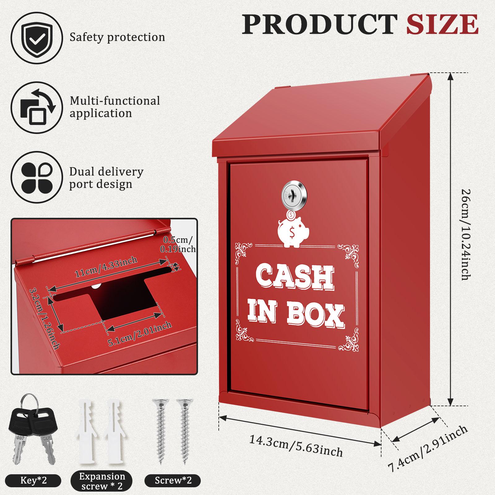 Lockable Cash Box Metal Wall Mounted Donation Box with Two Deposit Slot Waterproof Lockable Suggestion Box for Home and Office