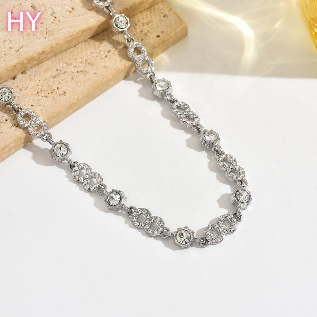HY Women Figure 8 White Rhinestone Geometric Fine Beach Sexy Belt Slender Waist Body Chain Versatile Dress Accessories