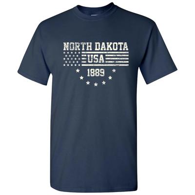 USA Flag Statehood North Dakota 1889 - America Founding State T Shirt - Navy
