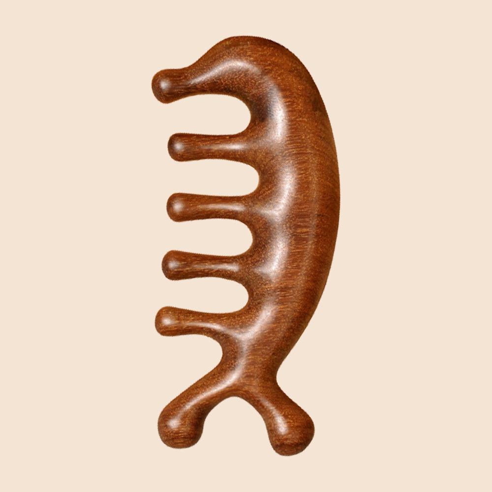 

Massage comb head meridian comb sandalwood solid wood comb meridian massage comb neck five-tooth comb meridian