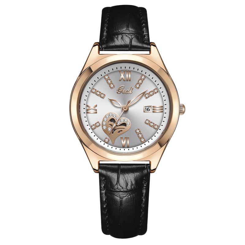 High-End Calendar Watch Light Luxury Diamond-Encrusted High-Value Hollow Women'S Watch Big Red Leather Quartz Watch