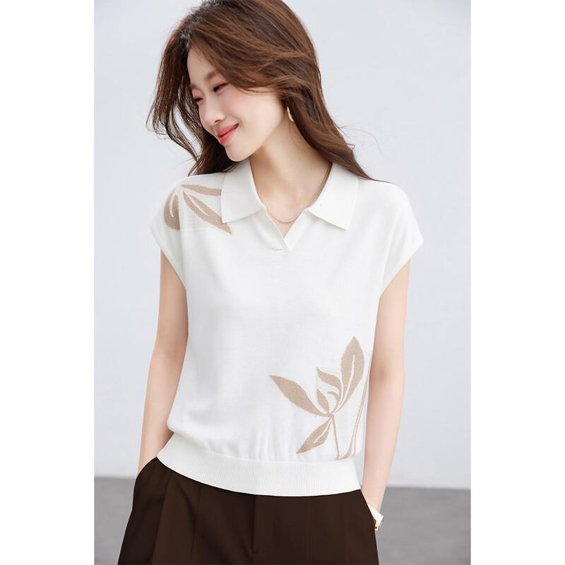 Srcr Women's Silk Blend Jacquard Knit Lapel T-Shirt