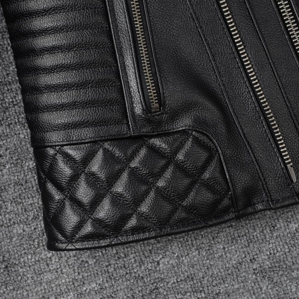 Giacca in Vera Pelle di Mucca Nera Uomo Giubbotti Motocicletta Bomber Abbigliamento da Equitazione Biker Cappotto in Pelle da Uomo Autunno