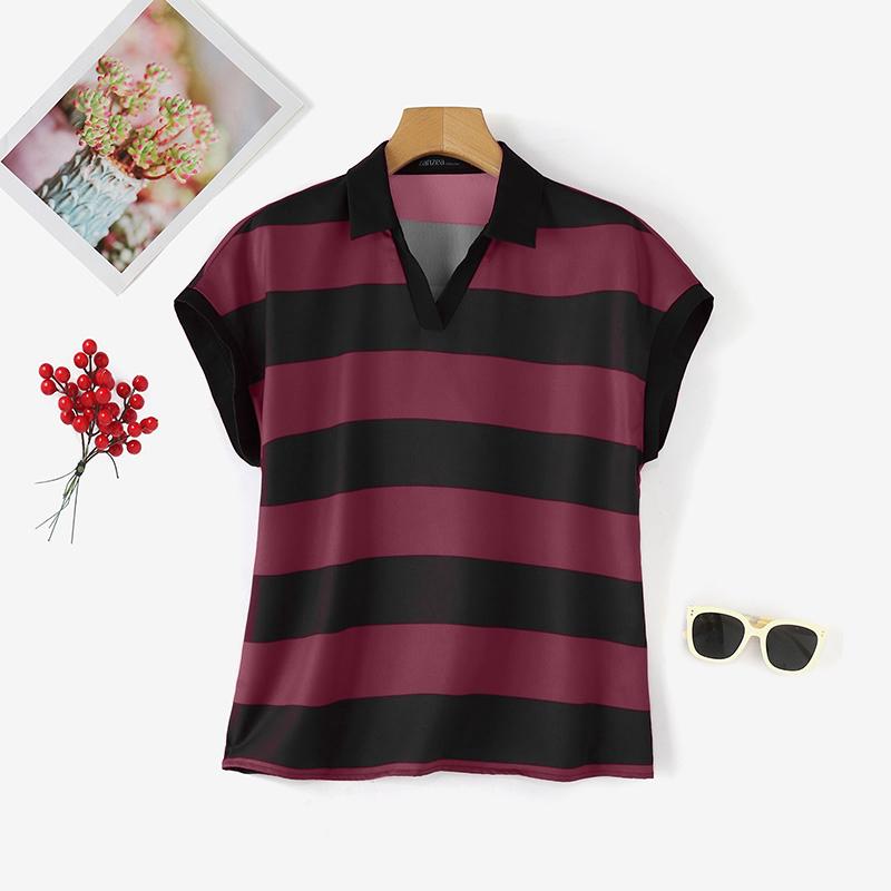 

ZANZEA Женские летние топы без рукавов с лацканами и полосатым принтом 5XL красный