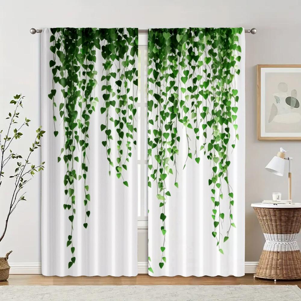 2pcs, Pattern Curtains 2D Print Green Rattan Machine Washable (without Rod) Decorations Outdoor Ldeal for Living Room, Bedroom &
