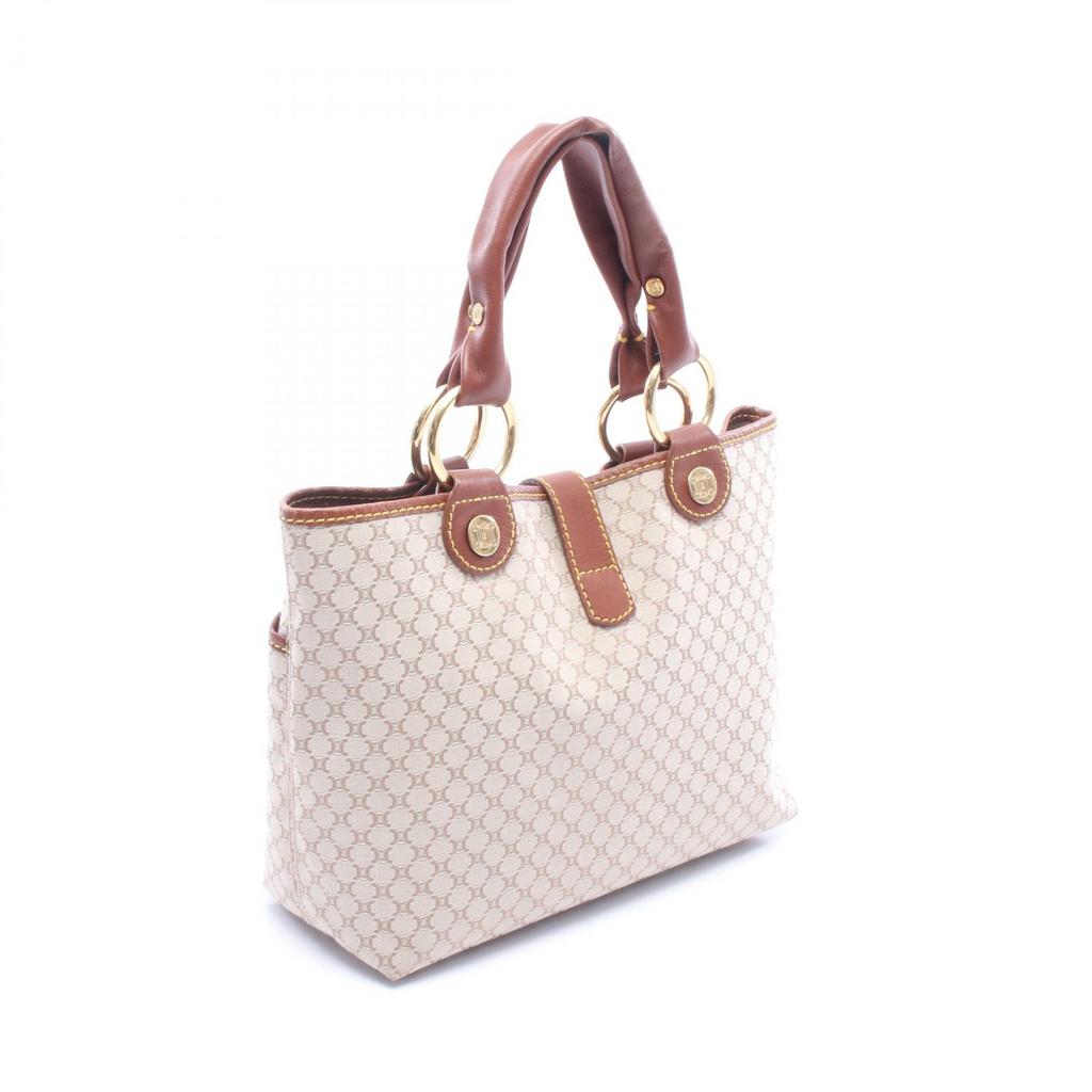 Used CELINE Macadam Handbag Canvas Leather Beige Brown Used Women