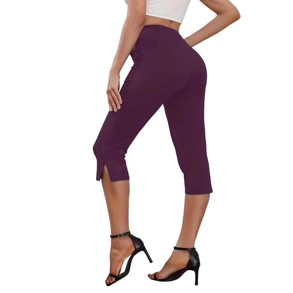 Women's Fashion Casual Color Leggings with Side Split Hem