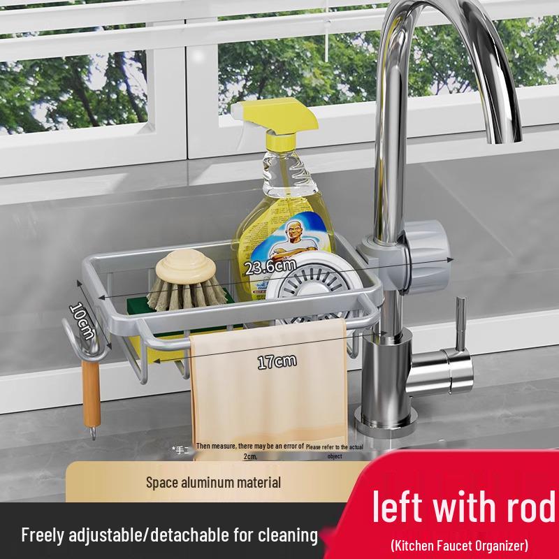 Stainless Steel Kitchen Faucet Organizer & Drain Rack for Dishcloths, Sponges, Brushes - No Drilling Needed