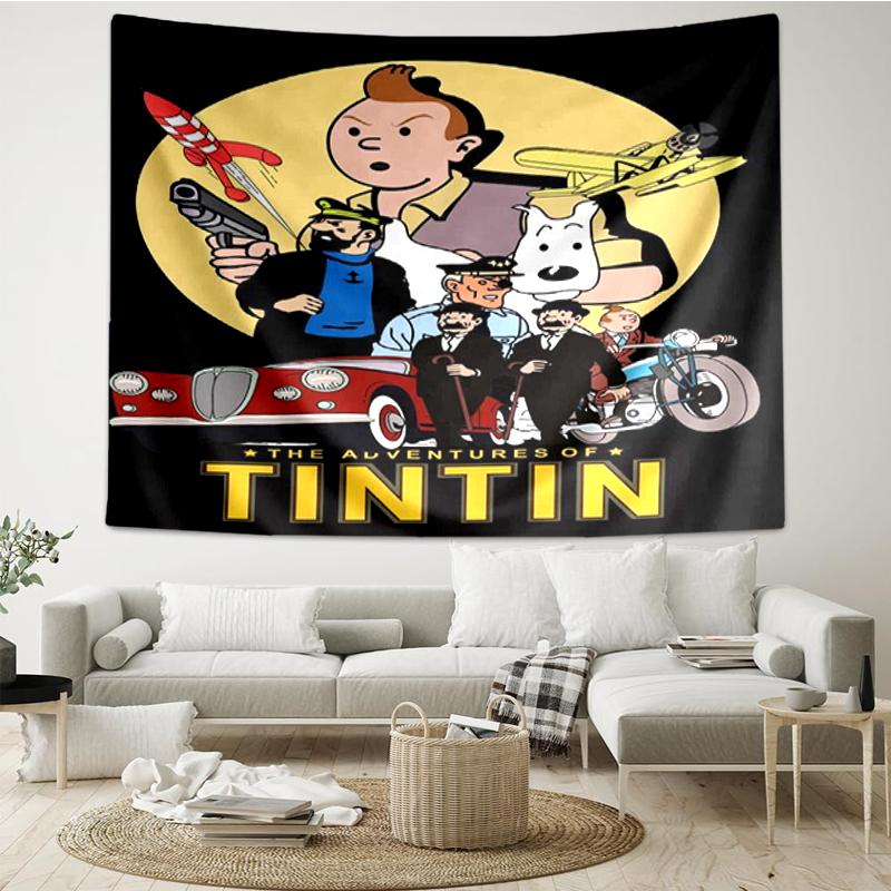 Arazzo da Parete con Stampa Le Avventure di Tintin, Sfondo, Montaggio Facile, Ideale per Camera da Letto, Ufficio e Soggiorno, con Decorazione Estetica da Appendere alla Parete.