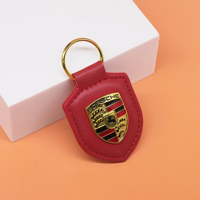Car Leather Keychain Shield Type 3D Emblem Key Ring For Porsche Panamera Cayenne Taycan 911 718 Macan Carrera-GT 928 944 968 944