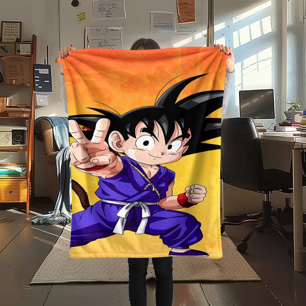 Flanelová deka s potiskem postav z Dragon Ball, Vysoce kvalitní, Pohodlná pro všechna roční období, Domácí dekorace, Teplo a pohodlí, Perfektní jako vánoční dárky
