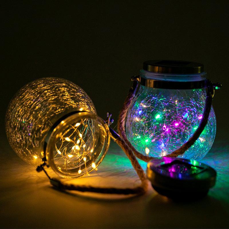Solar Cracked Glass Hanging Light Warm LED Fairy Lamp Decor for Porch Patio Garden Yard Outdoor Use