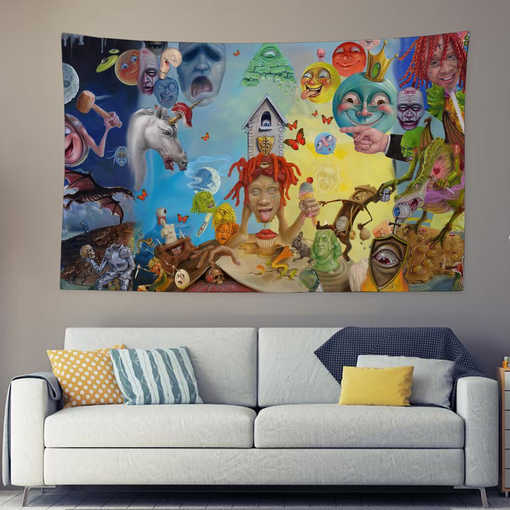 

Rapper Cool T-Trippie R-Redd Saint Michael Tapestry Background Hanging Cloth Bedroom Room Decor Aesthetic Tapestry Wall Party 50x70CM