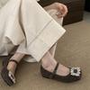 2025 Fransk fyrkantig tå strass fluffiga skor för kvinnor att bära utomhus höst och vinter nya mångsidiga milda Mary Jane kvällsskor