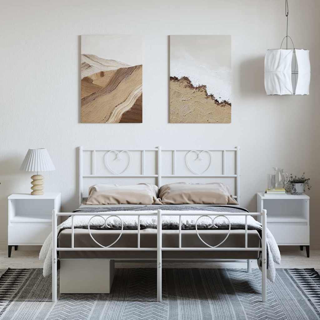 Metal Bed Frame with Headboard and Footboard White 150x200 cm