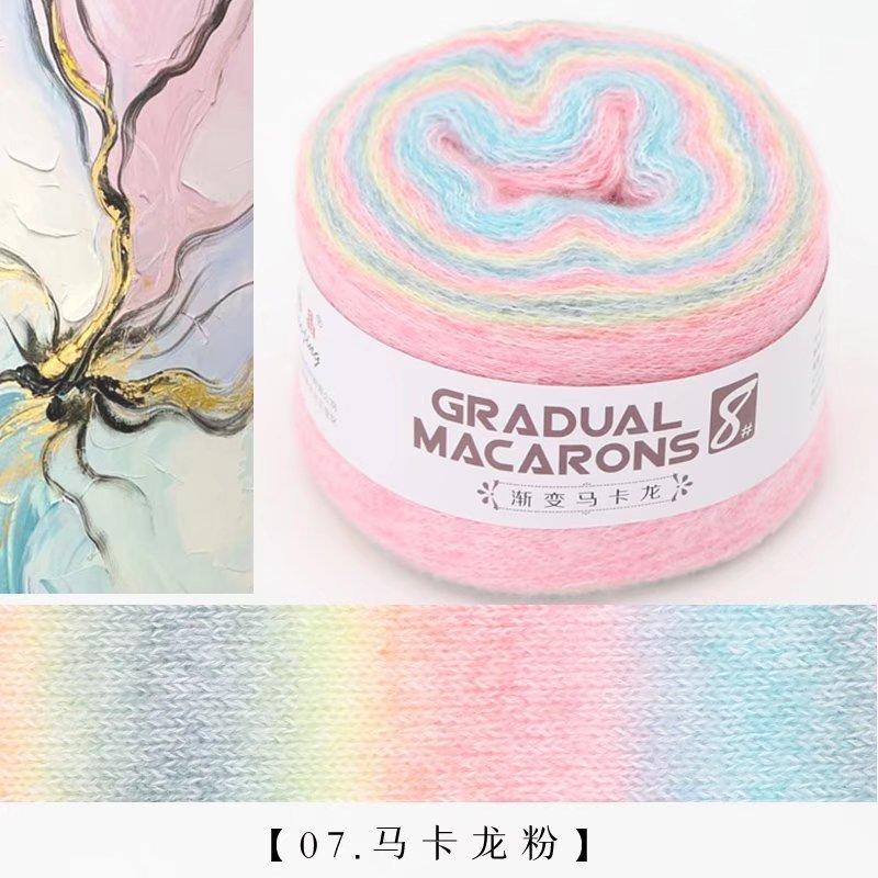 100g/roll Macaron Rainbow Section Dyed Yarn Mohair Blend Hand Woven Crochet Baby Sweater Outer Scarf Cake Thread Soft Fluffy