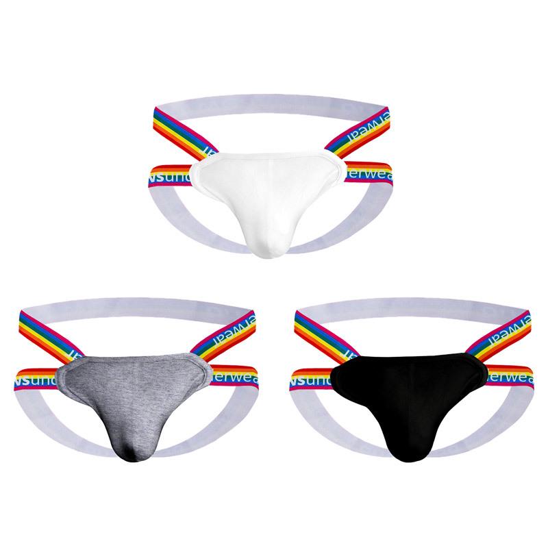 Rainbow Men's Double Thong: Seductive Erotic Pouch & Buttocks Revealing T-Pants OR505