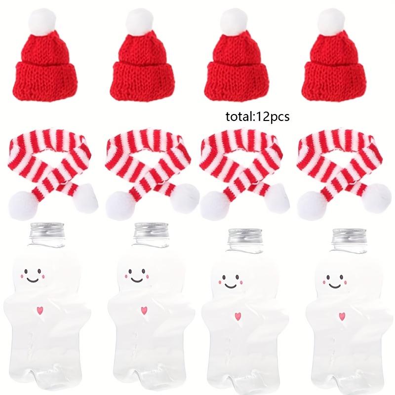 Empty Plastic Juice Bottles with Caps, Designed Cute Snowman Shape. These Reusable Clear Drink Containers Come with Mini Scarves